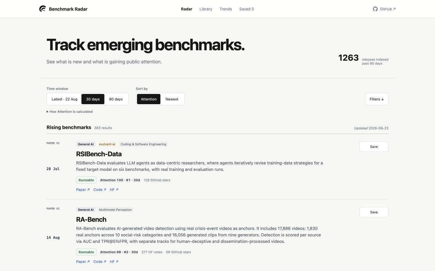 Benchmark Radar | Official AI Benchmark Tracker and Library